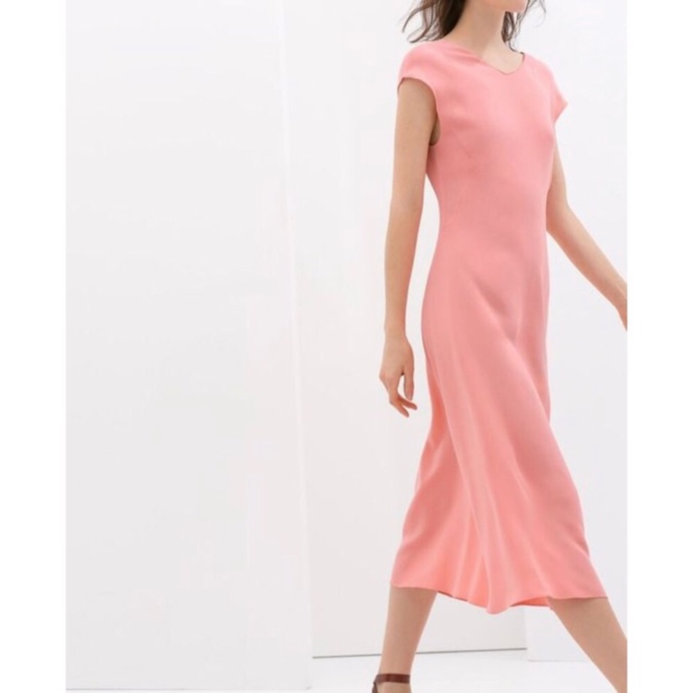 Zara Cap Sleeves Coral Midi Dress